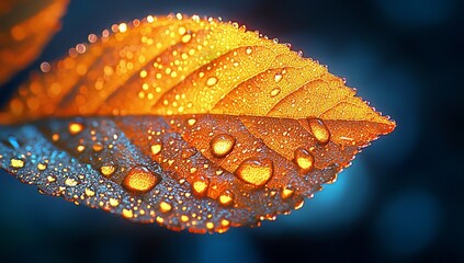 Vibrant autumn leaf with dew drops