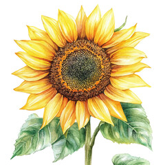 A watercolor of a sunflower, isolated on a white background. Sunflower vector.

