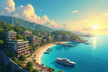 Solarpunk Seaside Resort