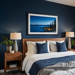 Serene Lake Tahoe View in Modern Bedroom Interior