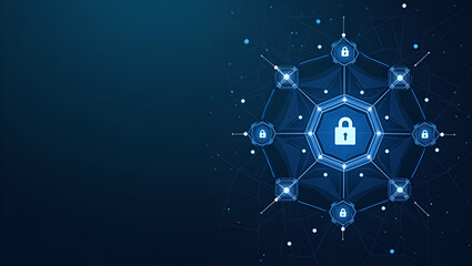 Minimalist Wallpaper Design: Abstract Geometric Elements & Blockchain Icons for Fintech Integration - Perfect for Text Overlays in Photo Stock Concept