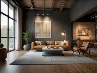 Fototapeta premium An industrial living room with rustic touches