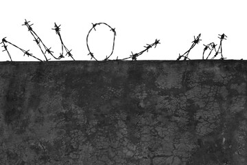 Close up Texture of Barbed Wire Against a Cracked Concrete Surface in Black and White