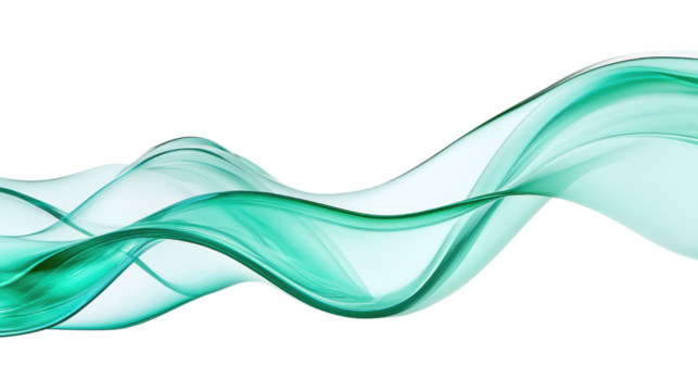 Elegant flowing green waves on a transparent background creating a serene and tranquil atmosphere, perfect for backgrounds, designs, and digital art projects.