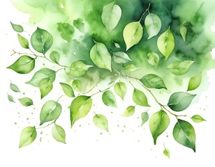 Watercolor Green Leaves and Branches