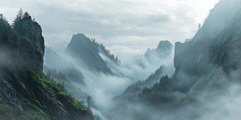 Obraz premium Misty Mountain Landscape with Fog