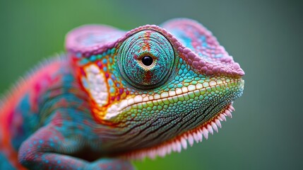 Fototapeta premium Detailed Macro Photography Showcasing the Vibrant and Unique Scales of a Chameleon