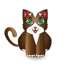 Cat, kitten sitting on a white background. Cute animal in cartoon style.