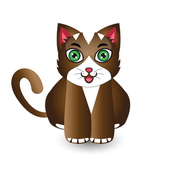 Cat, kitten sitting on a white background. Cute animal in cartoon style.