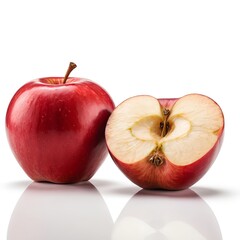 Red Apple, Whole and Halved, Isolated on White