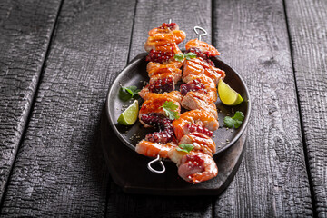 Hot grilled skewer as a healthy summer appetizer.