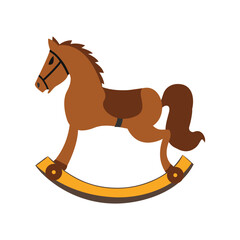 A classic brown rocking horse for children to play with