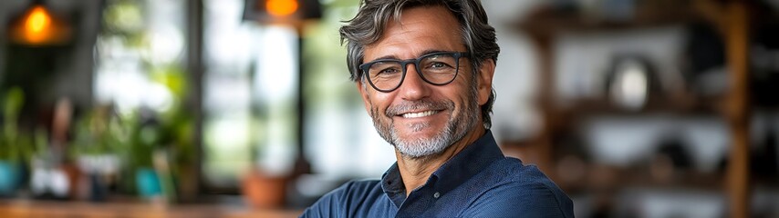 Smiling Man in Cafe Interior