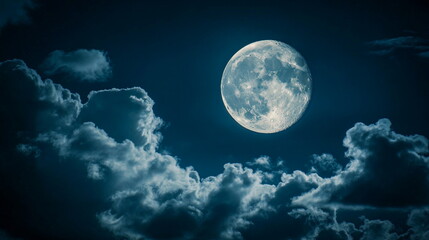 Fototapeta premium Dreamy nightscape with detailed moon and moody clouds. A perfect concept for nocturnal beauty and wonder.