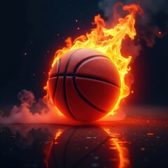 Fototapeta premium Flaming basketball, charred surface, smoke trails, burning, sport
