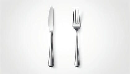 Silver Fork and Knife on White Background