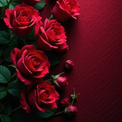 Obraz premium Crimson roses cascade across a rich velvet backdrop , flowers, festive, backdrop