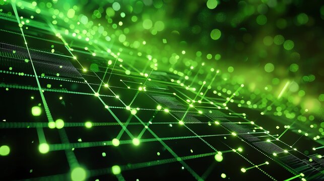 Abstract glowing green plexus background. Futuristic neural network. Artificial intelligence. 3D rendering.