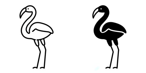 Flamingo editable stroke outline & solid icon isolated on white background flat vector illustration, black outline, Pixel perfect