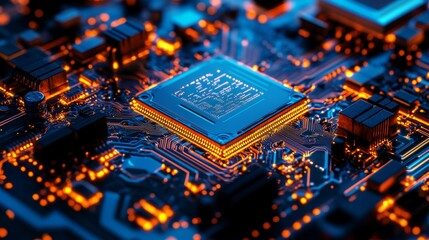 A quantum computer server room, illuminated circuits and cooling systems, high-tech data processing environment