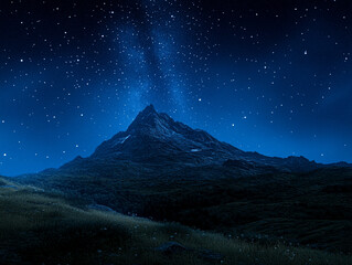 Starry night sky above a majestic mountain landscape  