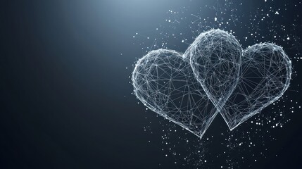 Abstract connected hearts on dark background