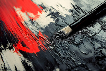 Fototapeta premium A detailed image displaying a paint brush and textured paint strokes