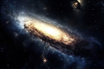 Obraz premium Spiral galaxy illuminated by bright core and surrounded by star-filled space