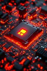 CPU glowing on circuit board