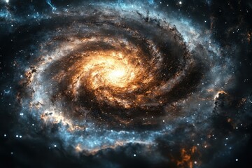 Swirling galaxy with radiant stars and cosmic dust in deep space