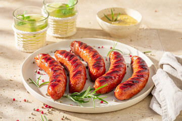 Tasty grilled sausage as healthy summer appetizer.