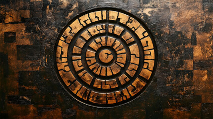 Obraz premium A circular patterned design with copper and dark textured background