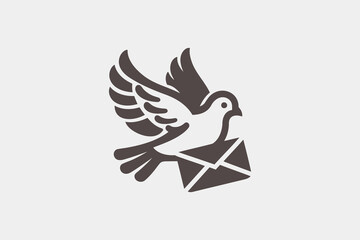  Minimalistic monochrome icon of a dove carrying an envelope