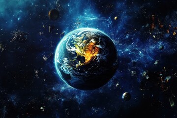 Fototapeta premium Exploration of Earth and surrounding celestial wonders in vibrant cosmic setting
