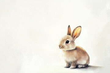 Charming little rabbit sitting alone against a pure white background.