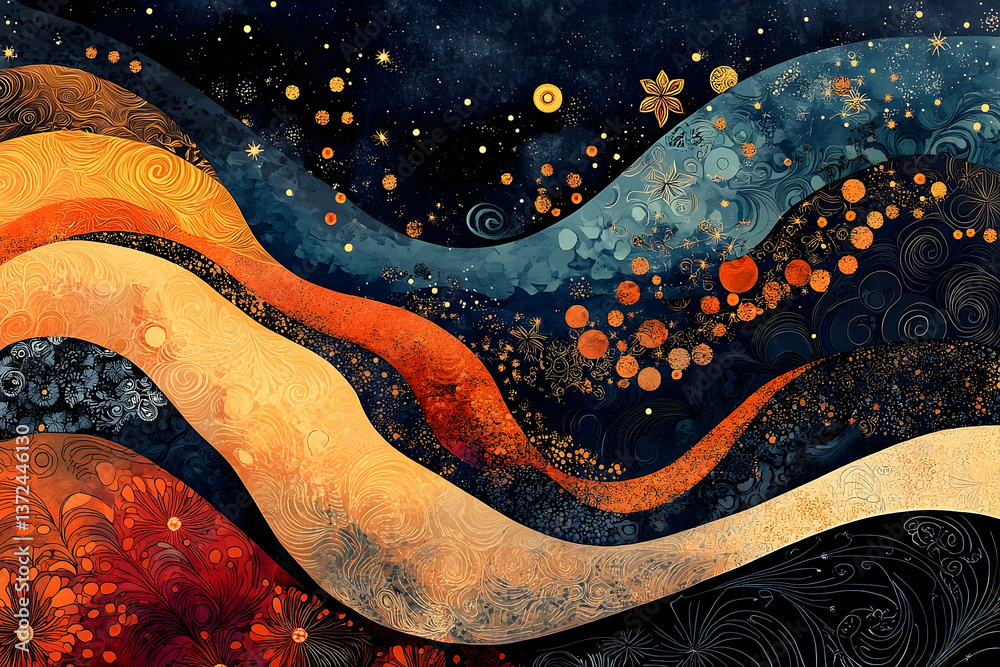 Wall mural an abstract artistic image showing waves of colors with textures
