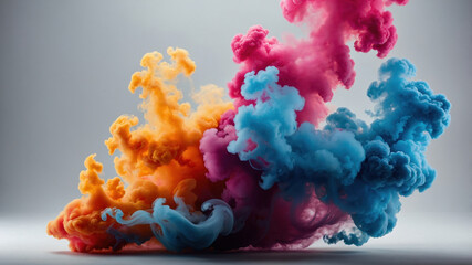 Fototapeta premium Colorful smoke clouds creating abstract shapes on gray background