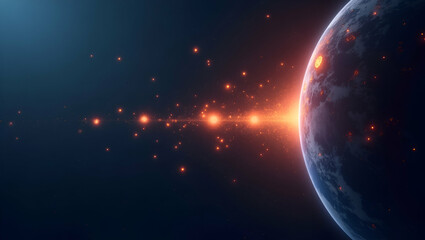 Obraz premium Contemporary wallpaper design featuring sleek abstract visuals with soft gradient overlays and digital icons representing space weather monitoring with emphasis on solar flare tracking advanced satell