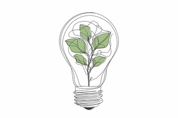 Green plant sprout inside lightbulb; eco idea