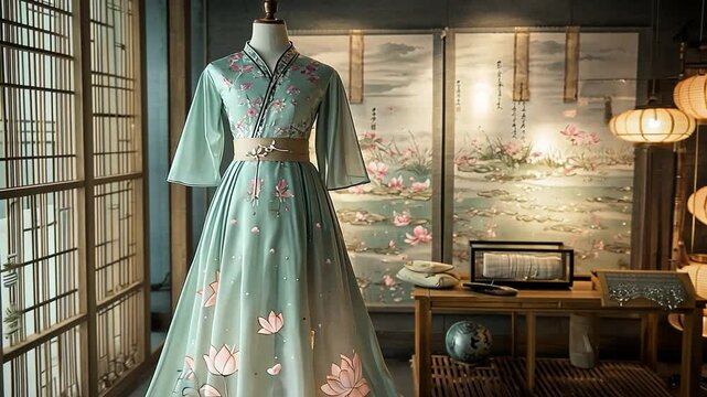 qipao with lotus and water design video