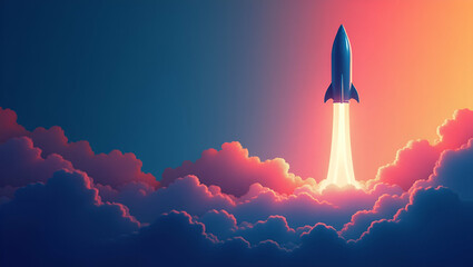 Fototapeta premium Minimalist Rocket Launch Wallpaper: Abstract Designs with Dynamic Silhouettes and Vibrant Gradients for Corporate Branding - Perfect for Showcasing Advanced Aerospace Technology