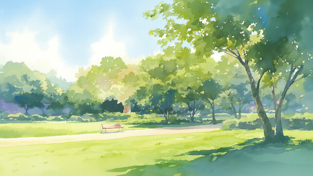 季節を感じる緑あふれる美しい都市公園の風景画背景素材
