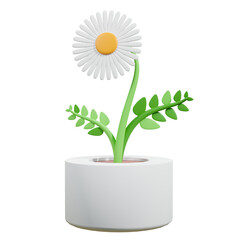 3D illustration of a blooming flower in a pot
