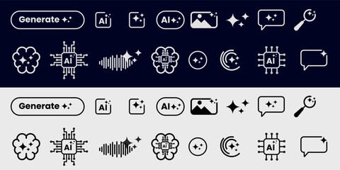 Artificial intelligence icons Ai, brain, tech chip