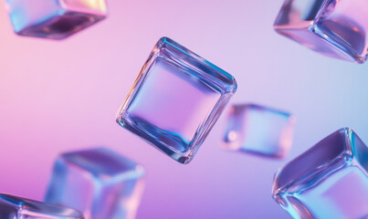 Transparent rectangular glass floats, shimmering in iridescent light, casting spell