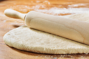 Yeast  dough and rolling pin