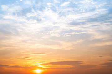 Beautiful , luxury soft gradient orange gold clouds and sunlight on the blue sky perfect for the background, take in evening,Twilight, Large size, high definition landscape photo