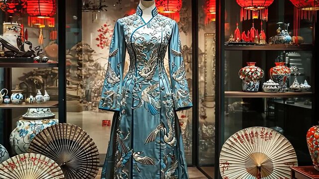 silk cheongsam with crane embroidery video chinese attire