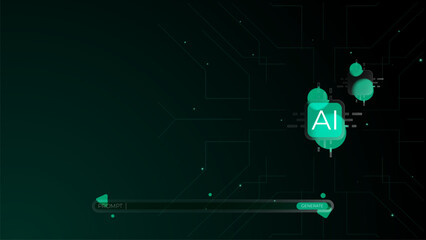 ai generate prompt bar with circuit and green chip. modern glass morphism, trendy, futuristic gradient artificial intelligence shape vector illustration