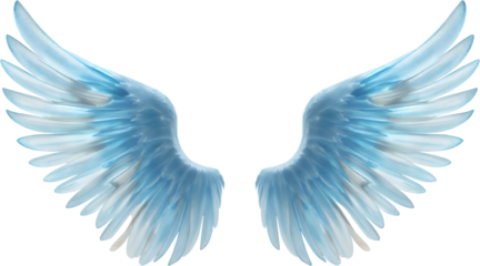 Light Blue Angel Wings, Feather Texture, transparent background.